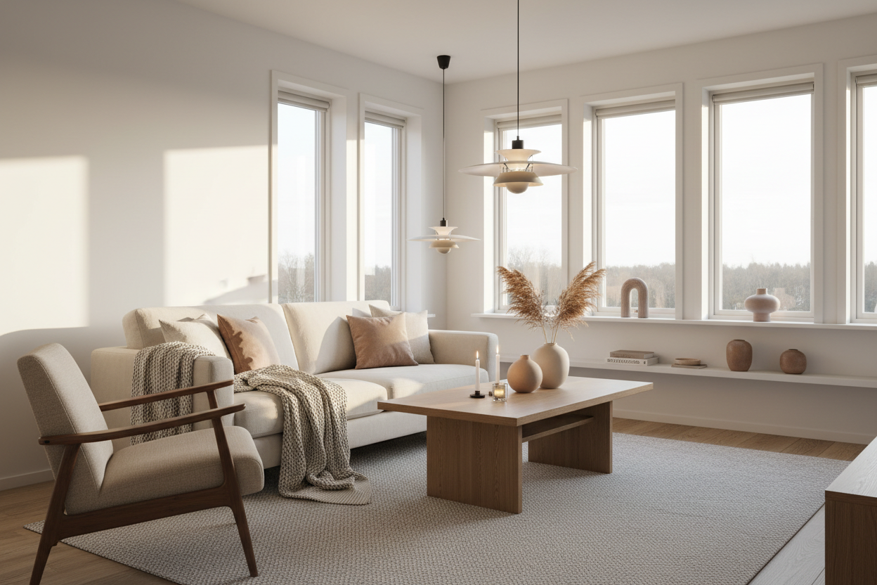 a warm and sweet ,north european style living room with luxuxy and chill furnitures 